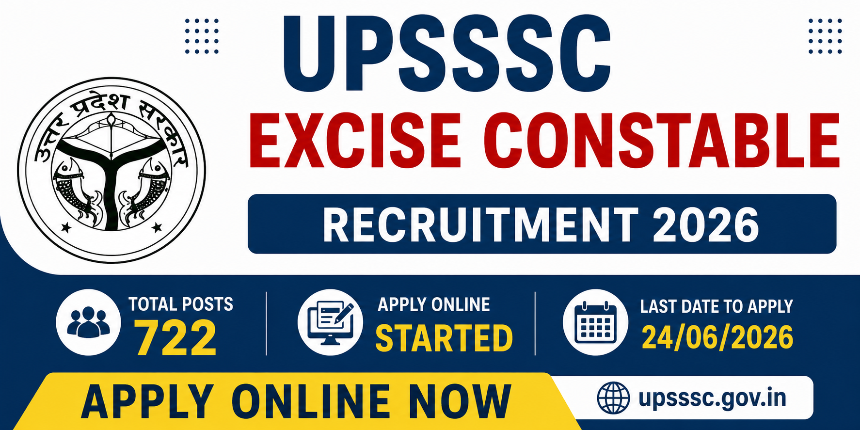 UPSSSC Excise Constable Recruitment 2026 Apply Online for 722 Posts Poster